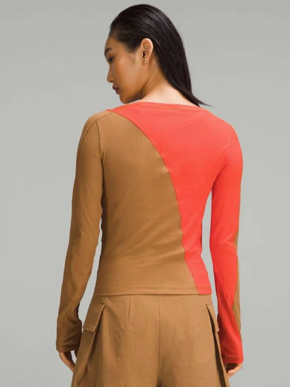 Lululemon Asymmetrical Ribbed Cotton Long Sleeve Top Bold Beige / Solar Orange